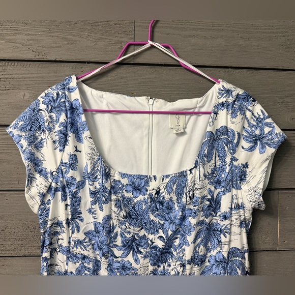 NWOT Joie White Blue Hawaiian Print Cap Sleeve Fit & Flare Midi Dress Sz 4 - Picture 5 of 14